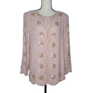 JACK BRYAN women's pink beaded embellished long sleeve blouse